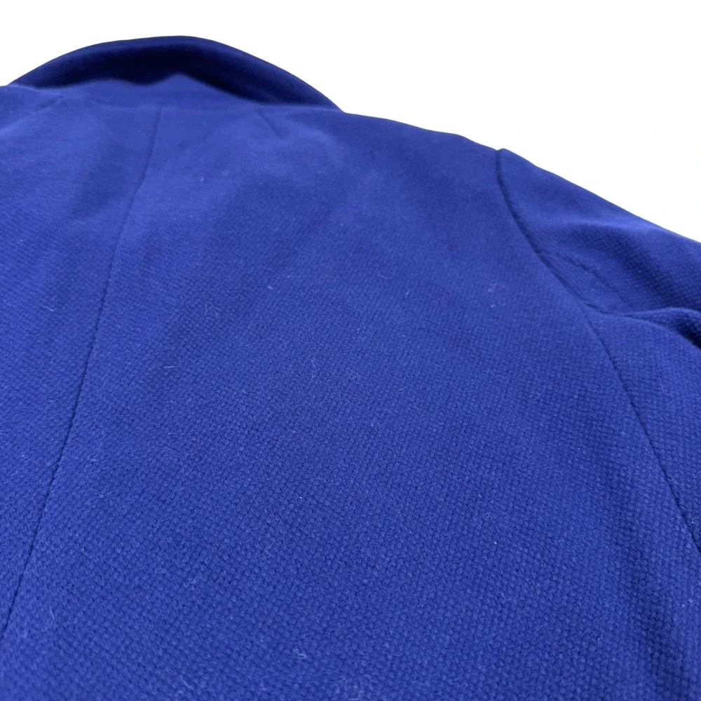 Y2K J.Crew Lille Wool Pique Pea Coat Button Blue Tweed Double Breasted Size 10 - Picture 7 of 8